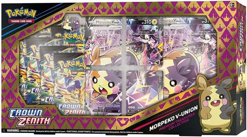 ​[BESTILLINGSVARE] –  Pokémon Crown Zenith: Morpeko V-Union Premium Treasures Collection (7 Boosters) – Rare