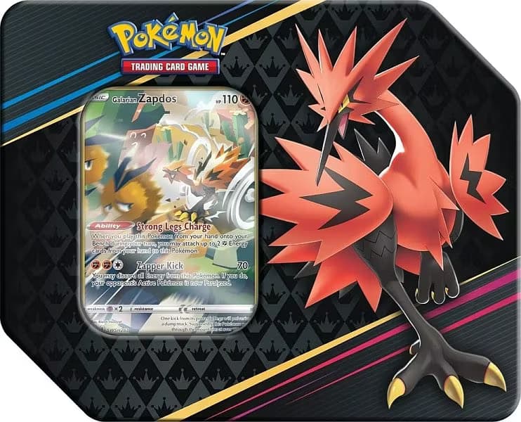 ​[BESTILLINGSVARE] – Pokémon Crown Zenith: Galarian Zapdos Collector's Tin (USA Version – 5 Boosters)