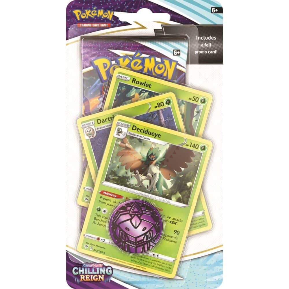 Pokemon Sword & Shield Chilling Reign Premium Checklane Blister Display – Rowlet, Dartrix & Decidueye