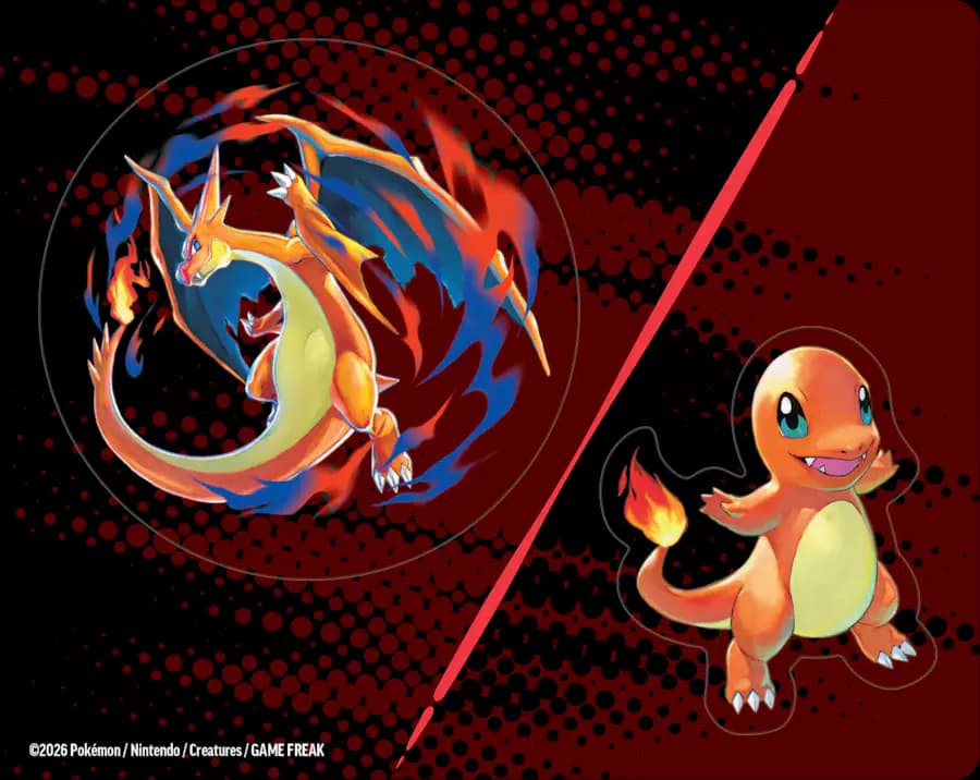 Pokemon Ascended Heroes Tech Sticker Sheet: Charizard Charmander