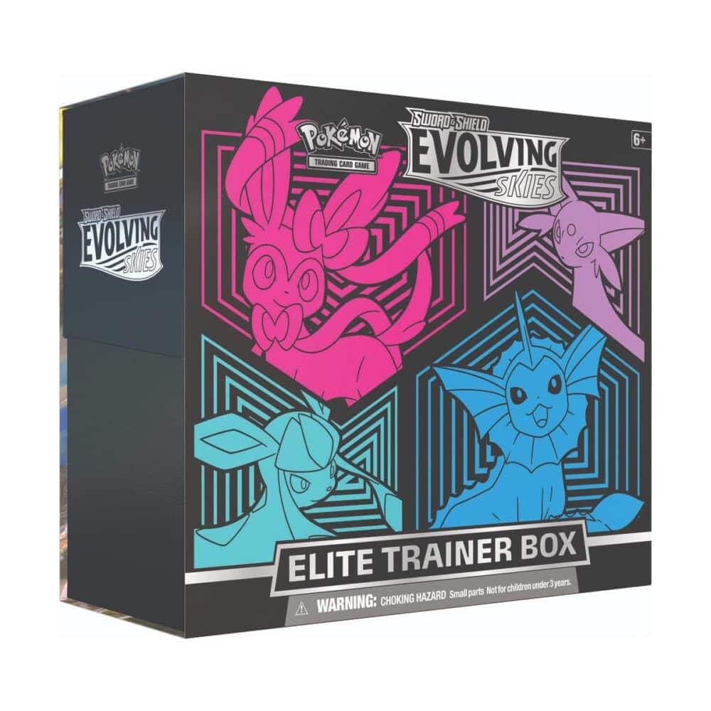 Pokemon Sword & Shield Evolving Skies Elite Trainer Box – Glaceon, Vaporeon, Sylveon, & Espeon